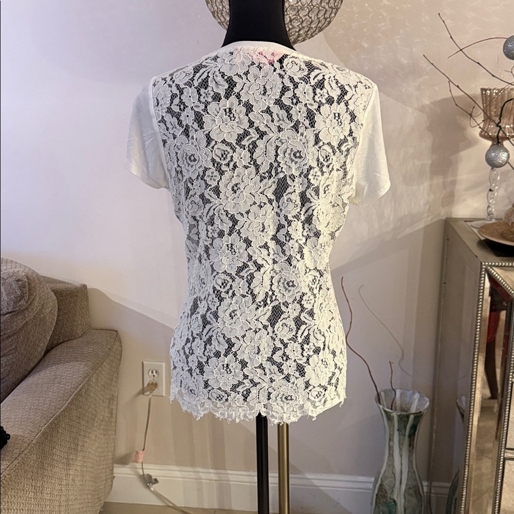 Ted Baker White Short Sleeve lace back Tee size 2